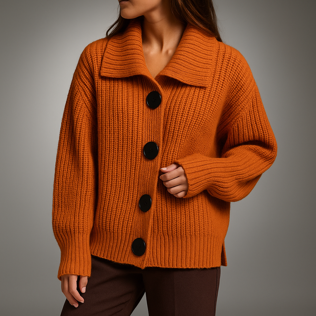 Nora Oversized Ribbed Knit Cardigan Sweater with Collar