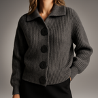 Nora Oversized Ribbed Knit Cardigan Sweater with Collar