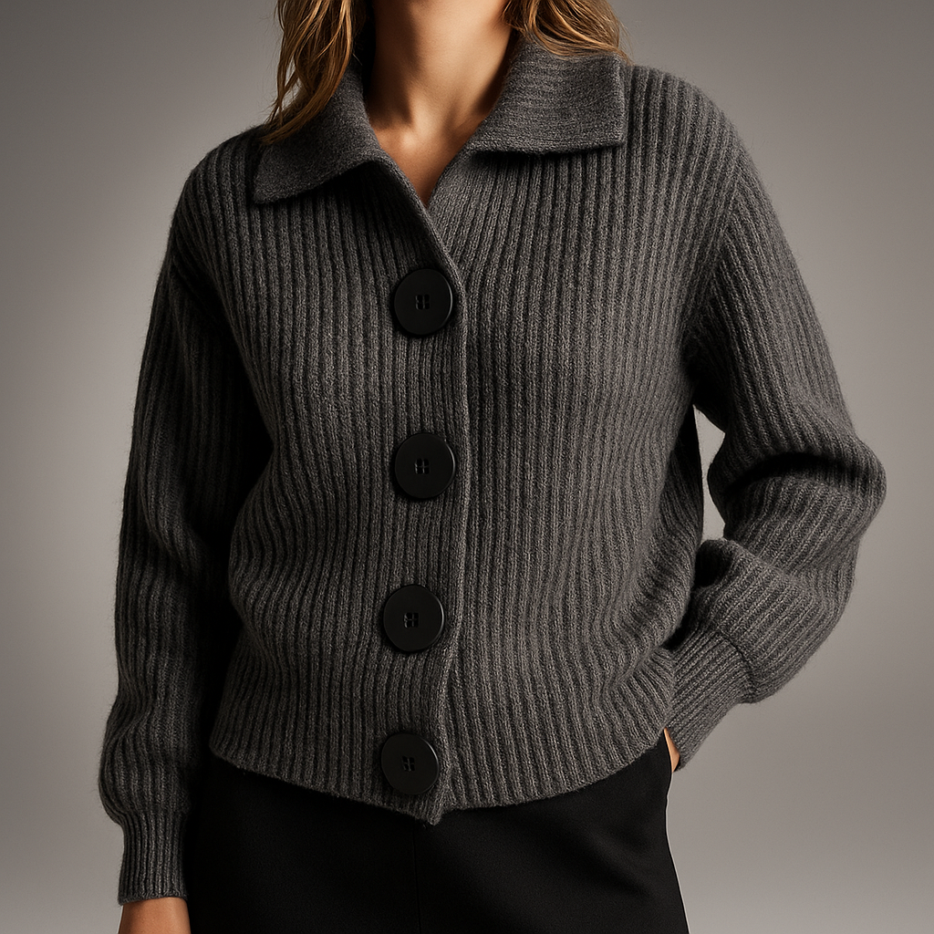 Nora Oversized Ribbed Knit Cardigan Sweater with Collar