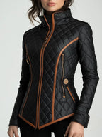 Slim-Fit Quilted Jacket with Contrast Trim & Stand Collar
