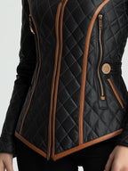 Slim-Fit Quilted Jacket with Contrast Trim & Stand Collar
