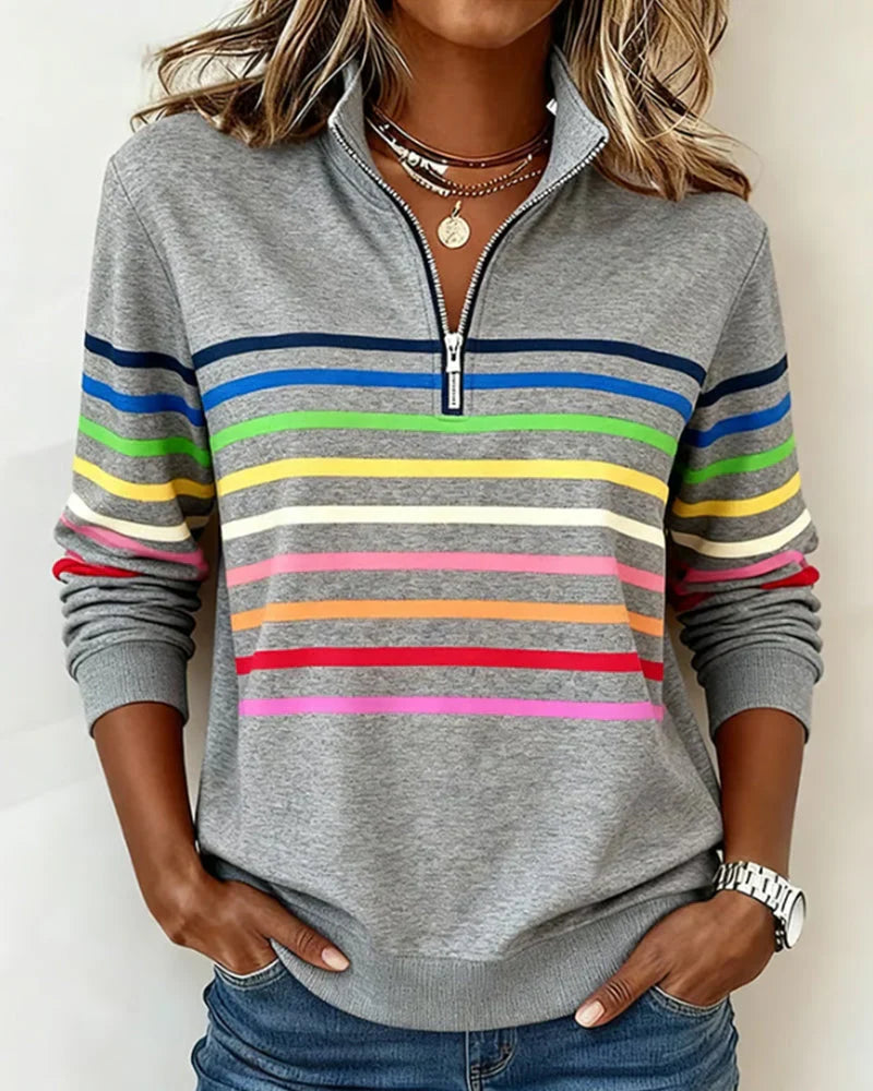 Zoey Colorful Striped Half-Zip Pullover Sweatshirt