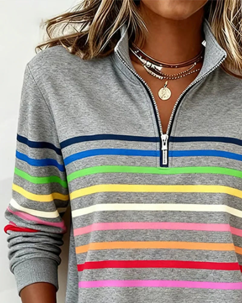 Zoey Colorful Striped Half-Zip Pullover Sweatshirt