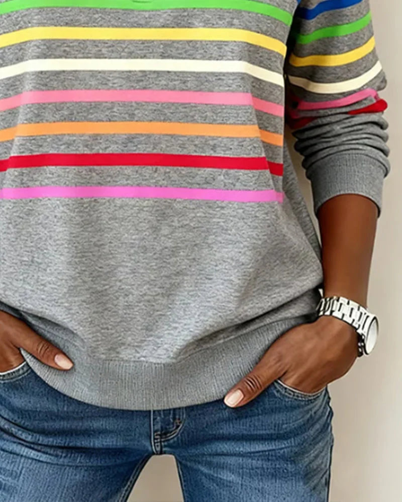 Zoey Colorful Striped Half-Zip Pullover Sweatshirt