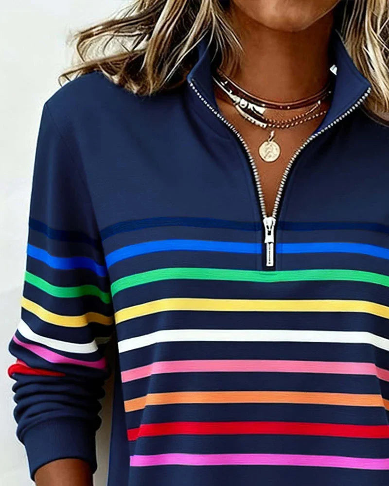 Zoey Colorful Striped Half-Zip Pullover Sweatshirt