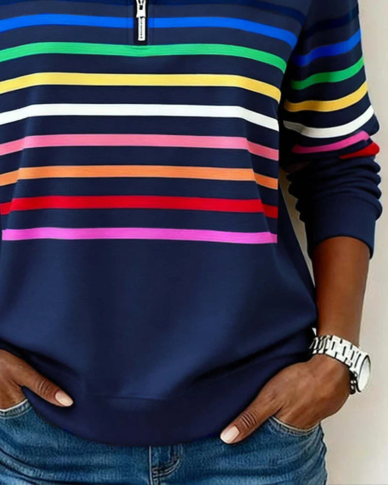 Zoey Colorful Striped Half-Zip Pullover Sweatshirt
