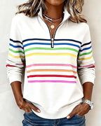 Zoey Colorful Striped Half-Zip Pullover Sweatshirt