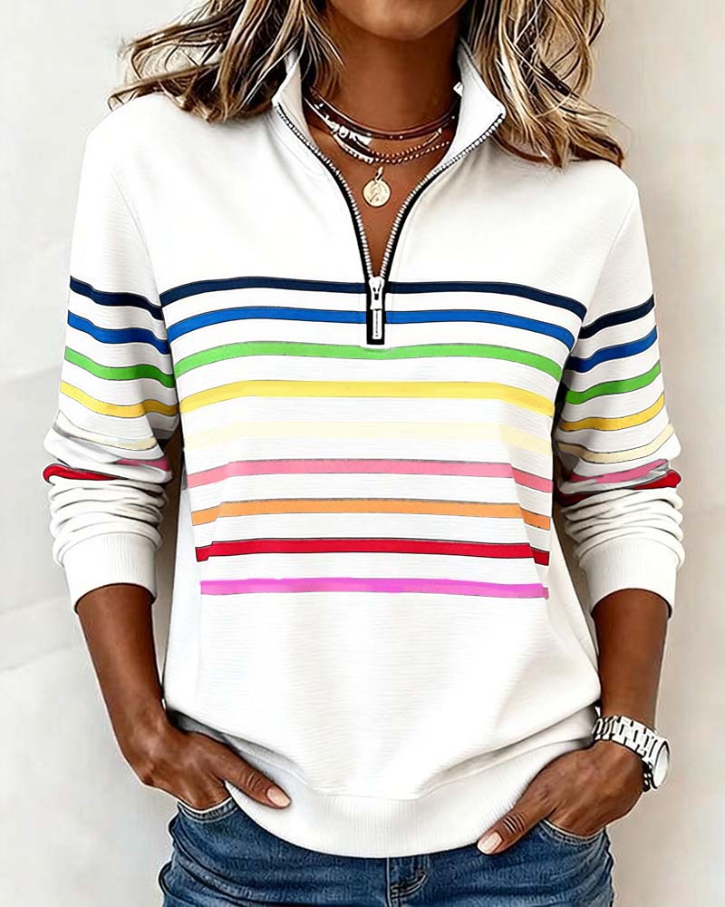 Zoey Colorful Striped Half-Zip Pullover Sweatshirt