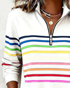Zoey Colorful Striped Half-Zip Pullover Sweatshirt