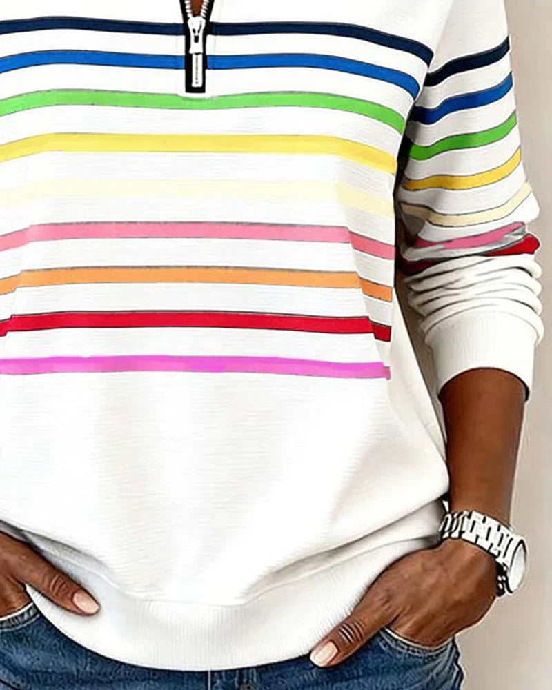 Zoey Colorful Striped Half-Zip Pullover Sweatshirt