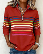 Zoey Colorful Striped Half-Zip Pullover Sweatshirt