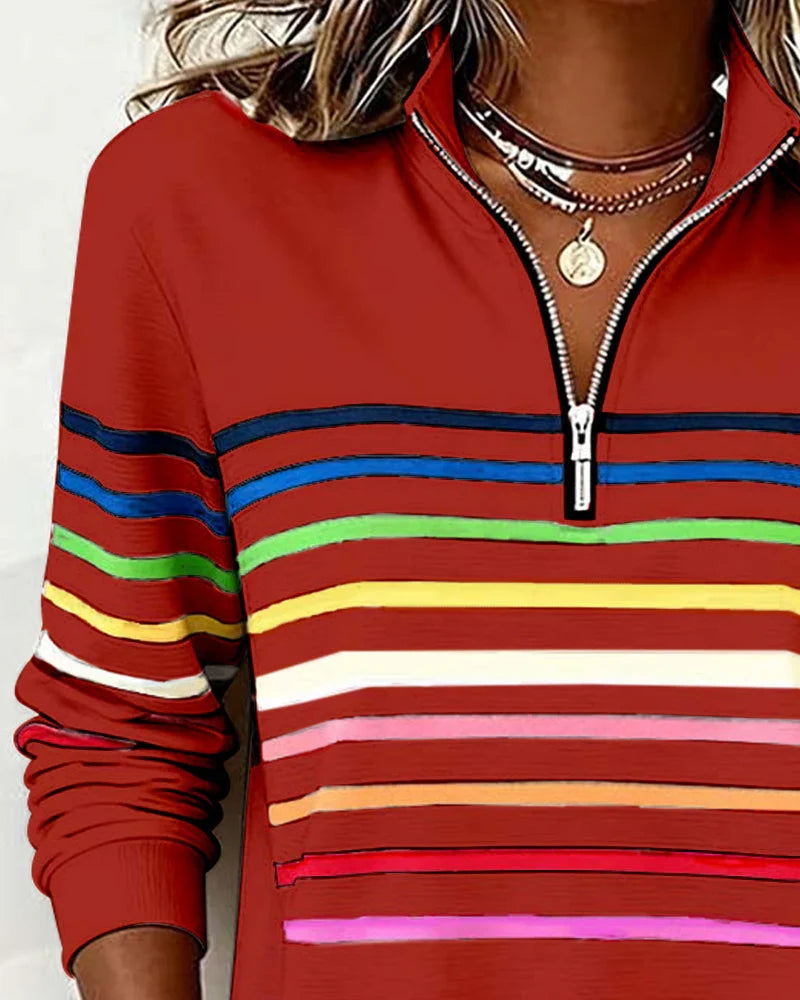Zoey Colorful Striped Half-Zip Pullover Sweatshirt