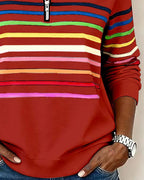Zoey Colorful Striped Half-Zip Pullover Sweatshirt