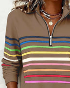 Zoey Colorful Striped Half-Zip Pullover Sweatshirt