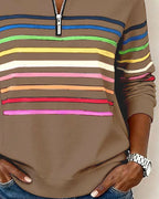 Zoey Colorful Striped Half-Zip Pullover Sweatshirt