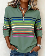 Zoey Colorful Striped Half-Zip Pullover Sweatshirt