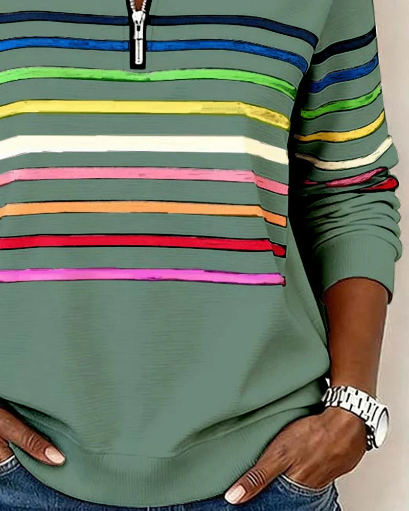 Zoey Colorful Striped Half-Zip Pullover Sweatshirt